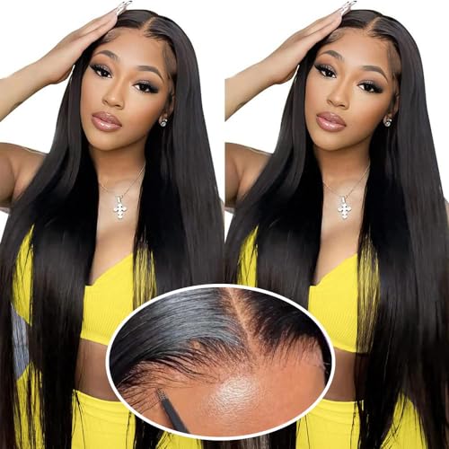 Glueless Wigs Human Hair Pre Plucked Pre Cut Straight Lace Front Wigs Human Hair Straight Glueless Wear and Go Wig 3 Seconds to Wear Glueless Wigs No Glue 13x4 HD Lace Front Wigs 180% Density 18 Inch