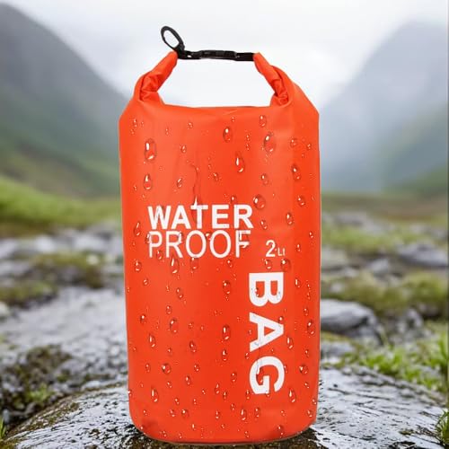 Bolsa seca impermeable de 2L, ligera y compacta con cierre enrollable para kayak, natación, camping y playa, resistente al agua, color naranja