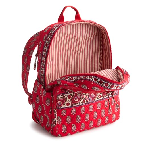 Image of Vera Bradley Women's Premium Cotton Large Bancroft Backpack, Flowering Paisley Goji Berry, One Size