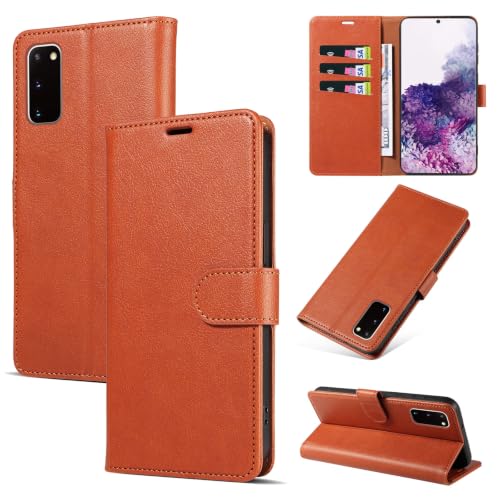 RKINC Wallet Case for Galaxy S20 FE, 3 Card Holders, Tan Brown