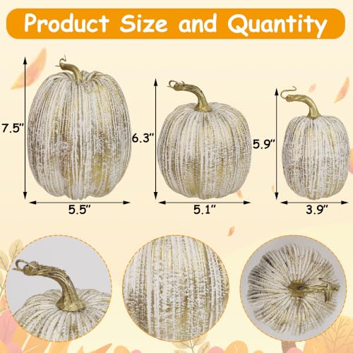Image of winemana Gold Pumpkins Fall Decor Large Artificial Foam Pumpkin, 3 Pack