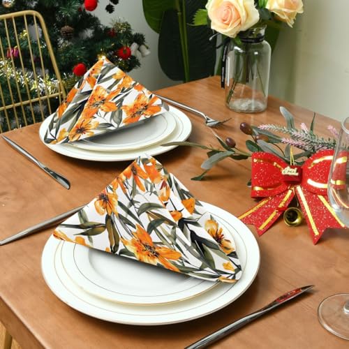 Servilletas de Tela Naranja Floral 6 un 20x20 pulg miniatura 5