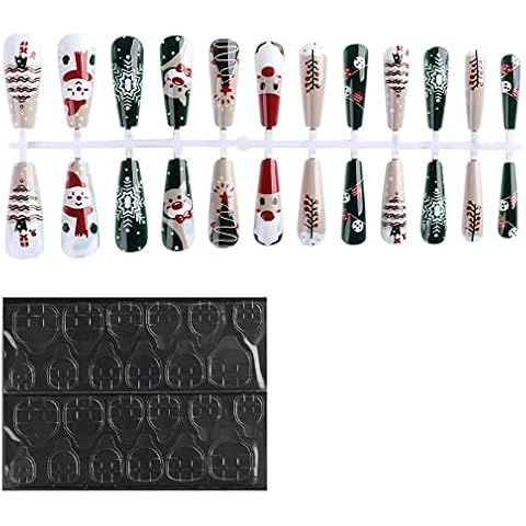 Christmas Fake Nails Santa Claus Snowman Elk Stripe Snowflake Christmas Tree Press on Nail Fake Nail Tips Xmas Nail Art for Manicure Nail Salon Home DIY (1934-01) Cover