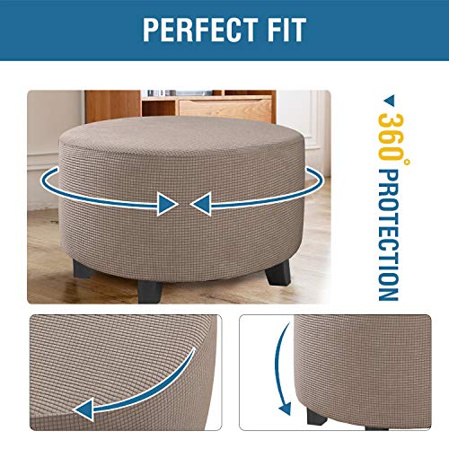 Image of H.VERSAILTEX Ottoman Cover Stretch Ottoman Slipcover Round Ottoman Storage Cover Folding Stool Covers Furniture Protector Cover for Footrest Ottoman Fit Dia 30 inch - 41 inch, Taupe