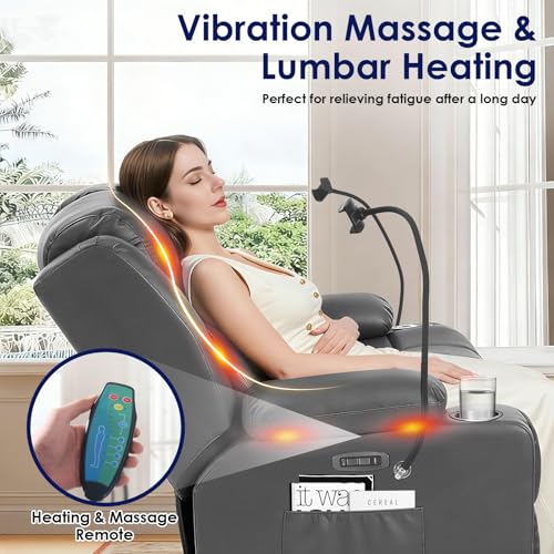 Image of Redlife Power Loveseat Recliner Sofa with Console, PU Leather Dual Reclining Couch with Blue LED Lights, Bluetooth Speakers, USB Ports, Phone Holders, Home Theater & RV Recliner (Gray)