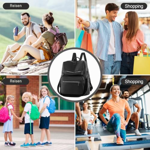Shengxi Rucksack tasche 2 in 1 damen, Soft Leder handtasche Rucksack für Damen, Damen Freizeit multifunktional rucksack mittelgroß für den täglichen Gebrauch auf Reisen, Arbeit und Schule, schwarz