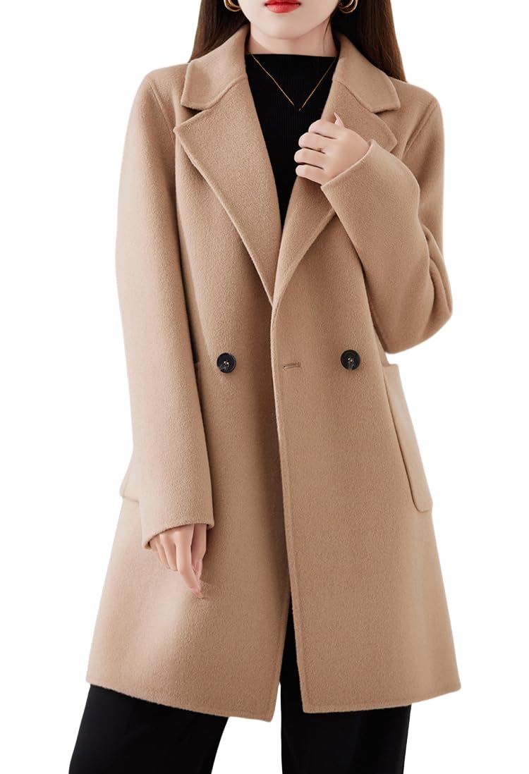 Generico Cappotto Doppiopetto In Lana Da Donna Cappotto Double Face Di Lusso Classico con Revers Trench Invernale Doppiopetto Da Donna Eleganti Cappotti con Tasche