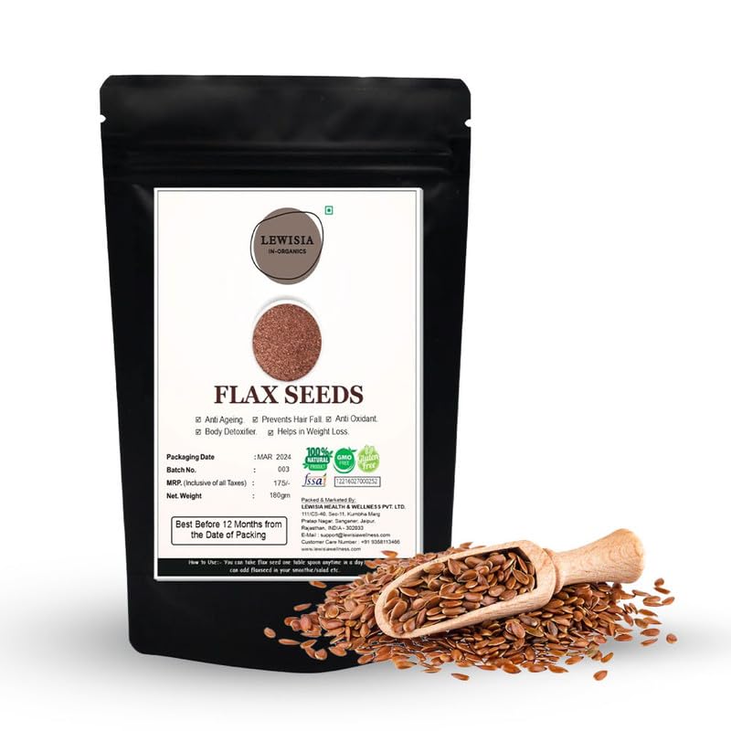 LEWISIA IN ORGANICS Premium Flax Seed 180 Grams Nutrient-Rich, Omega-3, Superfood for Heart Health, Digestive Support & Skin Nourishment or Smoothies, Baking & Daily Wellness Boost High Fiber Content (B0CGRBW1KT) Amazon Price History, Amazon Price Tracker