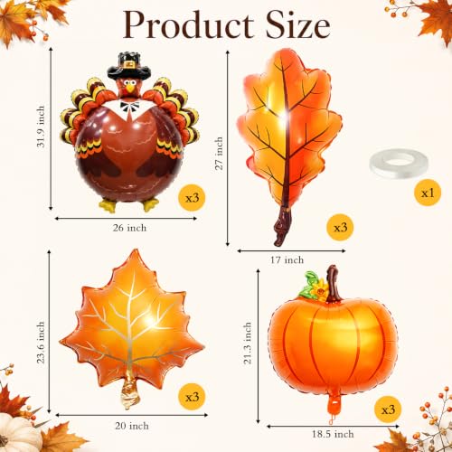 Image of Fall Balloons Thanksgiving Autumn Turkey Pumpkin Maple Leaf Foil Balloons Fall colored Balloon for Thanksgiving Theme Friendsgiving Harvest Baby Shower Birthday Halloween Decorayions
