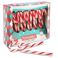 1x Weihnachtliche Zuckerstangen Pfefferminze Geschmack - 12 rot-weiße Candy Canes, 12g pro Stück - in roter Geschenkbox - Perfekt für Weihnachtsdeko, Baumdeko & als Süßigkeit für den Weihnachtsteller