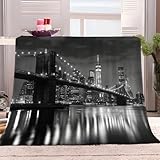 Kuscheldecke Flauschig 150x200 cm Weiche Warme Decke Graue New Yorker Brooklyn Bridge Microfaser Tagesdecke Fleecedecke als Decke Sofa, Wohndecke oder Couchdecke überwurf