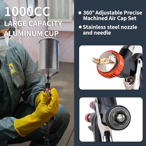 Image of AEROPRO Tools R500 LVLP Double Air Spray Gun Kit with 1000cc Aluminum Cup, A610 Paint Guns Automotive, Car Paint Gun Sprayer, Paint Gun for House Painting, Car, Furniture, Varnish and Top Coat