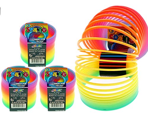 JA-RU Big Spring Rainbow Ring Magic Set (3 Units) Fidget Stress Toy for Kids Girls and Boys Springs Great Party Favor | Plus 1 Bouncy Ball Item #1702-3p