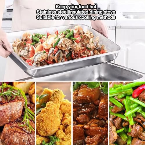 Juego de platos para bufé, calentador de alimentos rectangular de acero inoxidable y bandeja para servir, duradero y elegante, ideal para catering y eventos, 6,5 cm de profundidad, recipiente para
