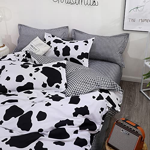 Lamejor Duvet Cover Set Queen Size White/Black Cow/Plaid Printed Bedding Set Comforter Cover (1 Duvet Cover+2 Pillowcases) #TOP3