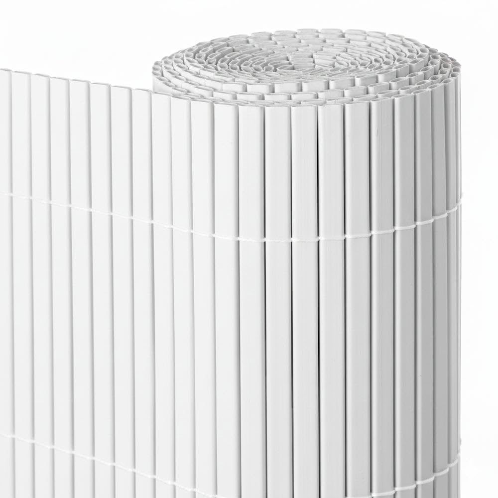 LOLAhome Cañizo PVC de Doble Cara Blanco 3x1,5 metros | Resistente 1.200 gr/m2, Decorativo y Fácil Instalación | Alta Privacidad y Ocultación para Valla, Jardín, Balcón o Terraza