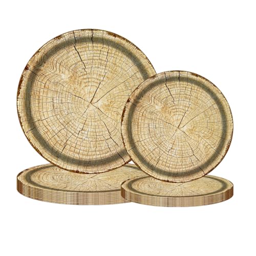 Platos de papel de grano de madera, decoraciones de cumpleaños, vajilla desechable para fiesta, leñador, camping, caza, suministros para fiestas temáticas, sirve para 30 invitados (estilo C)