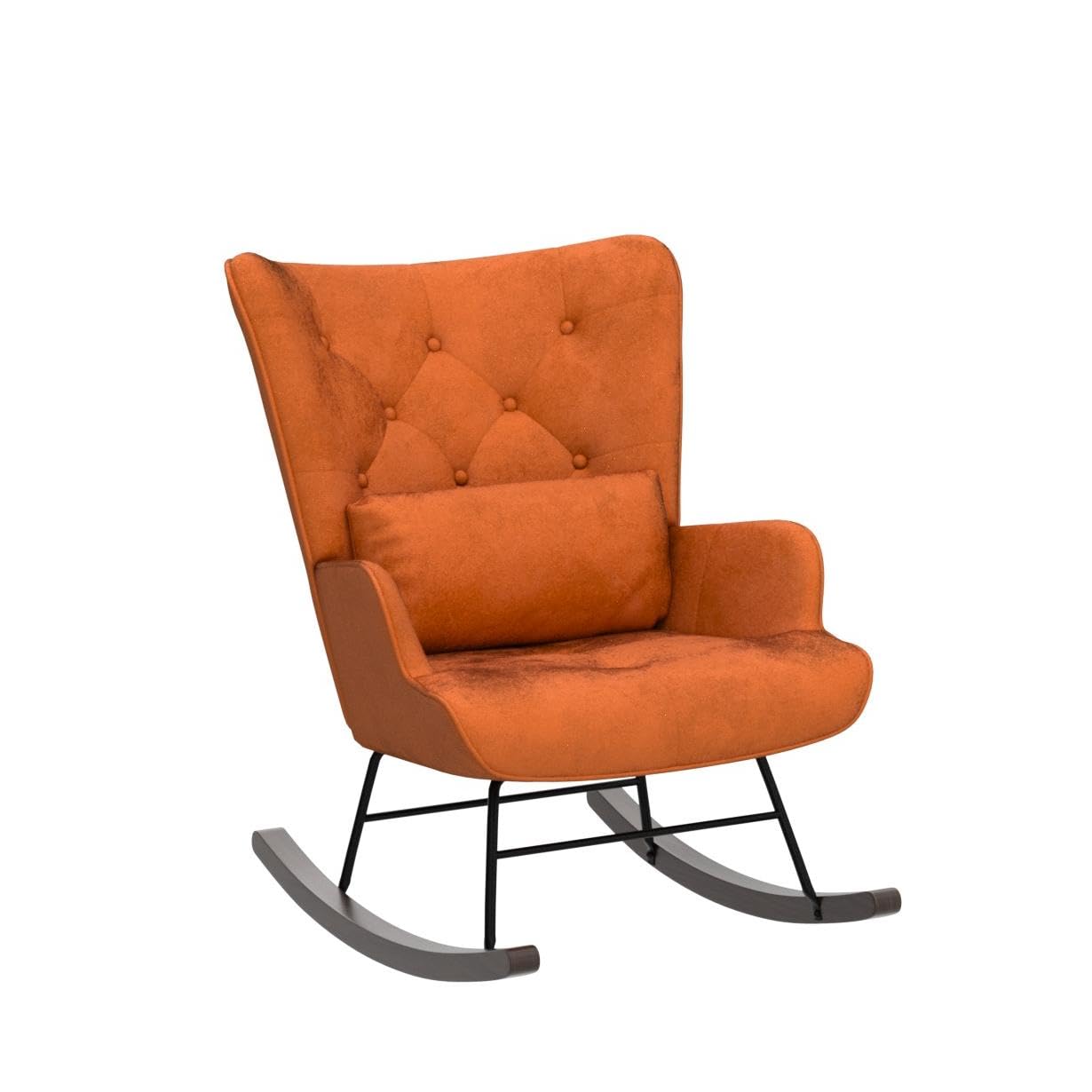 Sedia A Dondolo HomeMiYN In Velluto - Poltrona Reclinabile Per Allattamento, Moderna, Colore Caramello - Foto 11