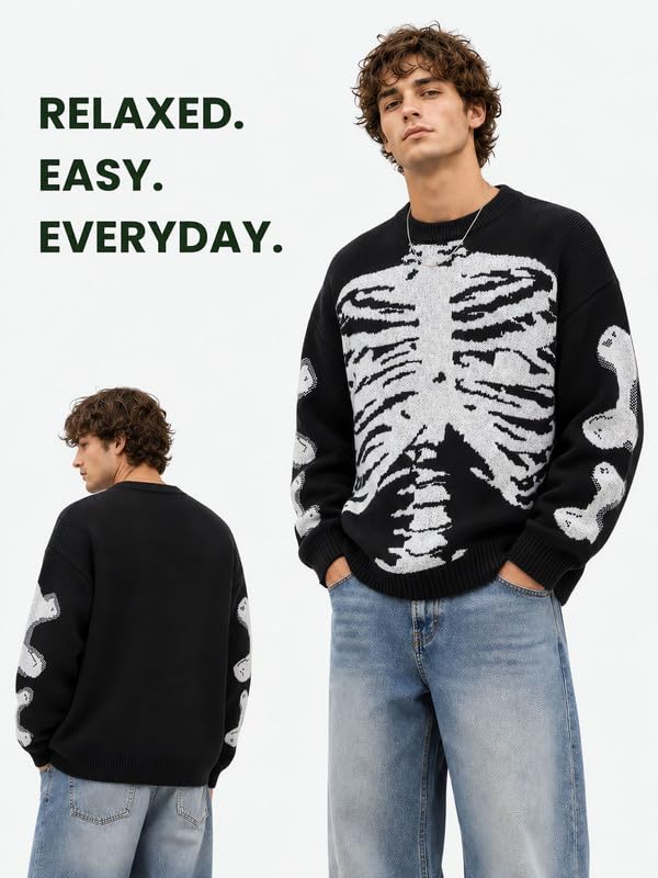 Image of Vamtac Mens Oversized Sweater Vintage Graphic Pullover Crewneck Knit Jumper Y2K Unisex Streetwear 2026 Fall Tops