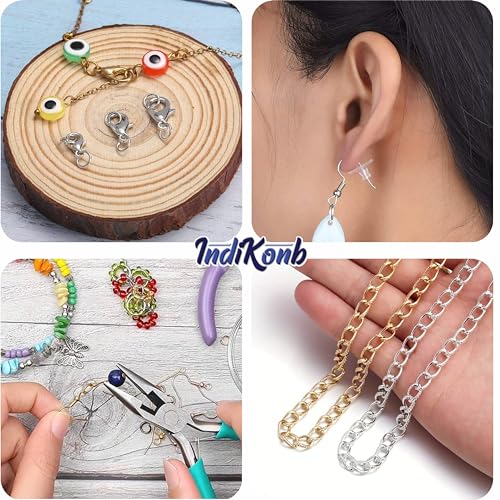 Image of INDIKONB Jewelry Making Kit - Gold and Silver Metal Findings for DIY Crafts - Beading Supplies for Necklaces, Bracelets, Earrings (Findings + Tools)