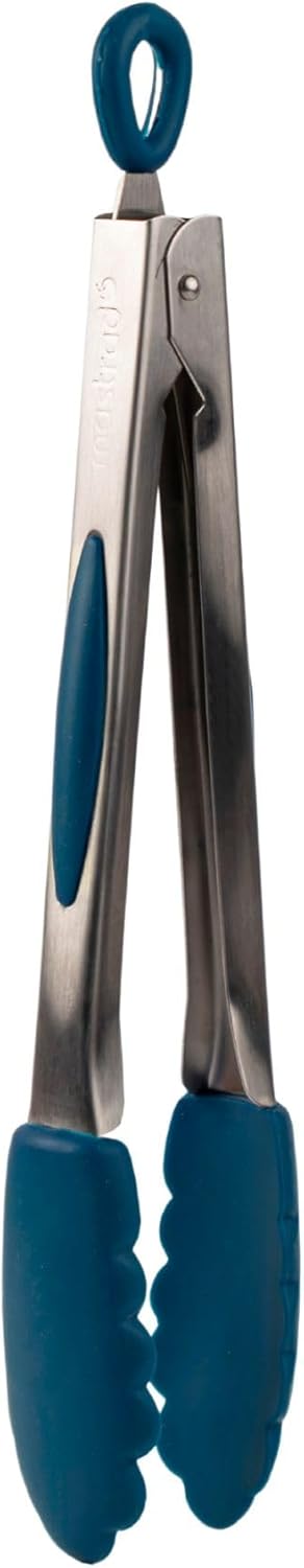 MASTRAD - Kitchen Tongs - Multi-purpose - Handle with non-slip pads - Stainless steel handle - Silicone tips - Does not scratch pots - Hanging hook - Blue