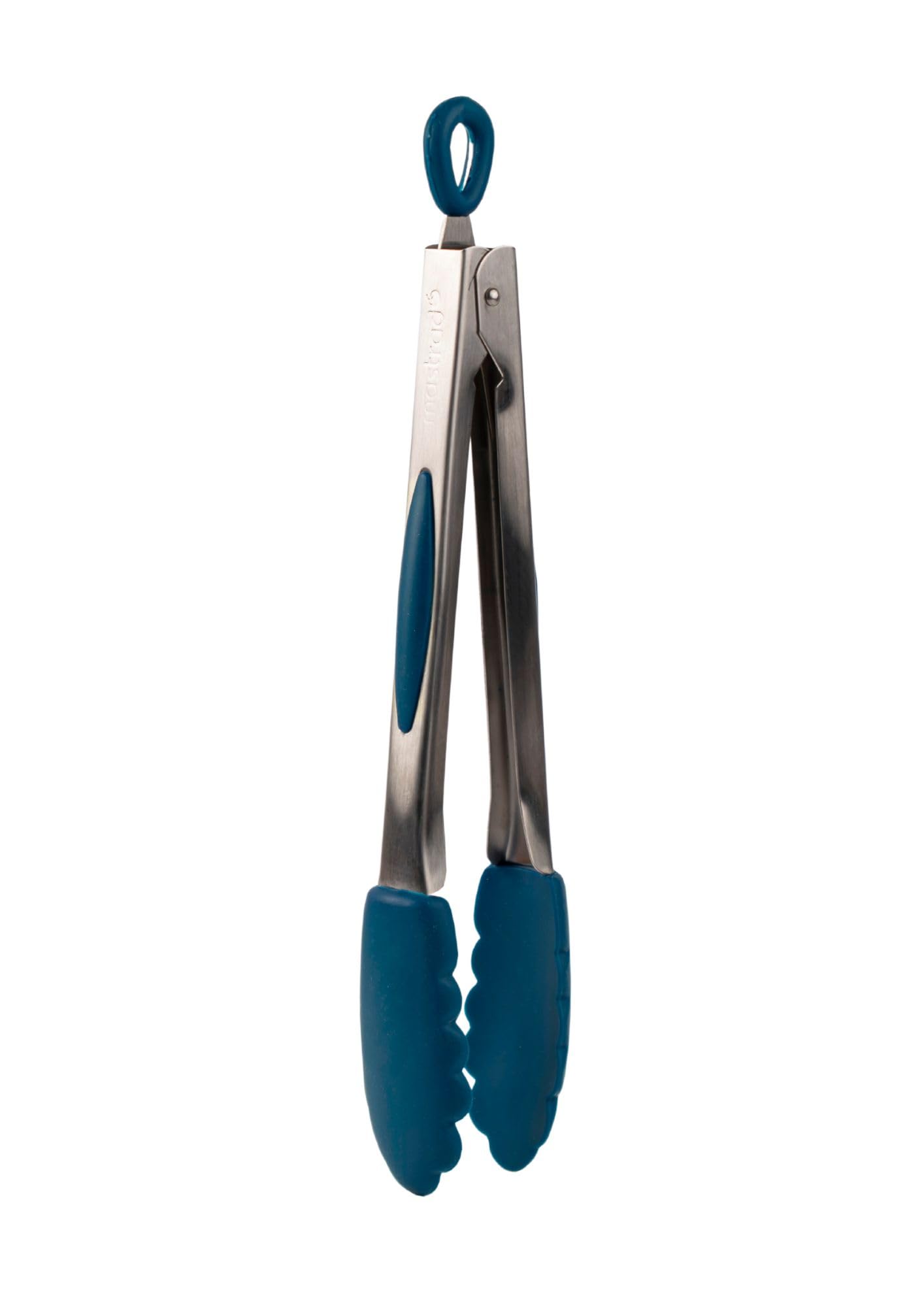 MASTRAD - Kitchen Tongs - Multi-Purpose - Handle with Non-Slip Pads - Stainless Steel Handle - Silicone Tips - Does not Scratch pots - Hanging Hook - Blue