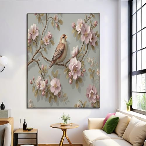 Art mural sur toile oiseaux de jardin peinture haut de gamme 80x120 cm