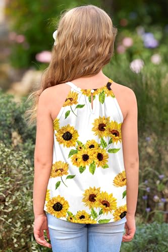 Image of BesserBay Girls Summer Back Button Halter Neck Tank Top Cold Shoulder Casual Blouse Pleated Sleeveless Shirts 5-14 Years