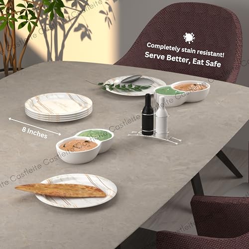 Image of Castleite Piccolo Melamine Plates Set of 6 - Break Resistant, Round Designer Plate for Eating or Serving in Home, Kitchen Use or Cafe, Stainless (Rosin Cream, Quarter Plate 6 Pcs)
