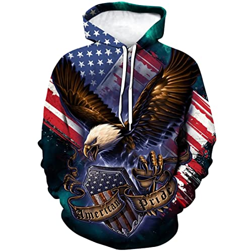 ARORALS Herren Weißkopfseeadler Hoodie Herbst Winter Langarm Pullover Tier Thema Sweatshirt Realistische Grafik Hoodie, Braun, X-Large