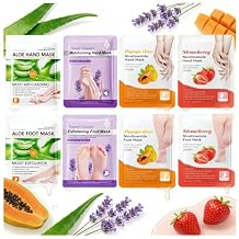 Hand & Foot Mask Set 8 Packs - At-Home Hand & Foot SPA | Aloe/Lavender/Papaya/Strawberry + Nicotinamide Masks Hydrating for Dry Skin, Reducing Roughness