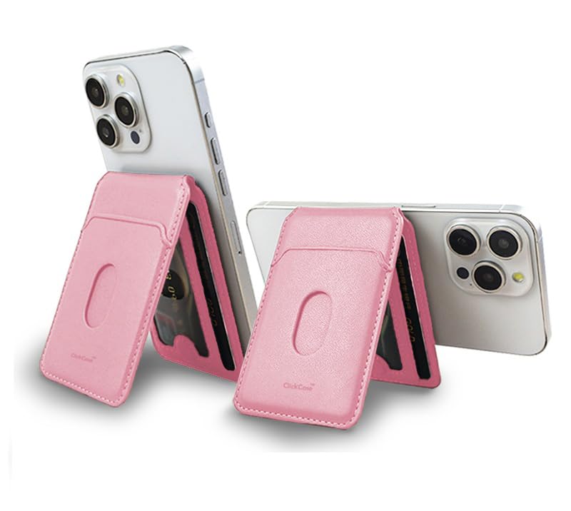 Image of ClickCase Minimalist iPhone Wallet with Stand, Magnetic Closure Wallet for iPhone 17 /16 /15 /14 /13 /12 Series, Card Holder, MagSafe Accessories, Vegan Leather (Rose Gold)