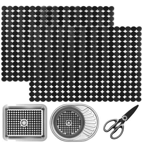 2 Pack Kitchen Sink Mats Non-Slip Sink Protector, 30 * 40cm Sinks Protect Mats for Stainless Steel/Ceramic Sink, Cuttable Fast Draining Mat, Dish Drying Mat for Kitchen Countertop, 12.5x15.7in, Black