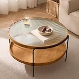【Doppeltes stauraumdesign】Der couchtisch verfügt über ein einzigartiges design mit gehärtetem Glas auf der Oberseite und einem Holztablett auf der Unterseite, auf dem Sie snacks, Bücher, Fernbedienungen und andere Gegenstände leicht unterbringen können