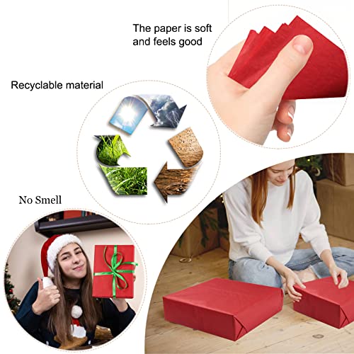 Image of 100 Sheets Red Tissue Paper Artdly 14 x 20 Inches Red Wrapping Paper Bulk for Weddings Birthday DIY Project Wrapping Crafts Decor