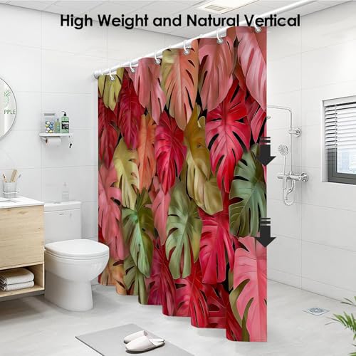 Rideau de douche Monstera rouge 150x180 cm avec crochets