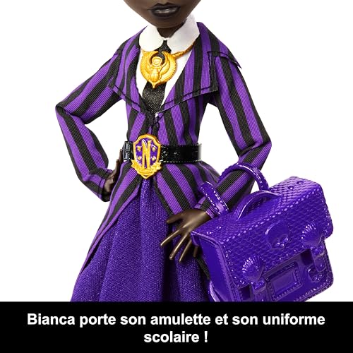 Monster High x Mercredi Bianca Barclay Poupée à Collectionner en Uniforme de pensionnaire de Nevermore avec amulette de sirène Sac à Dos et Socle pour poupée JDR71 - vue 2