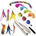16 Deluxe Cat Toys Kitten Toys Assortments, 2 in 1 Function LED Flashlight and Red Light Pointer, Interactive Feather Teaser Wand Toy, Catnip Mouse, Crinkle Balls for Cat, Puppy, Kitty Kitten