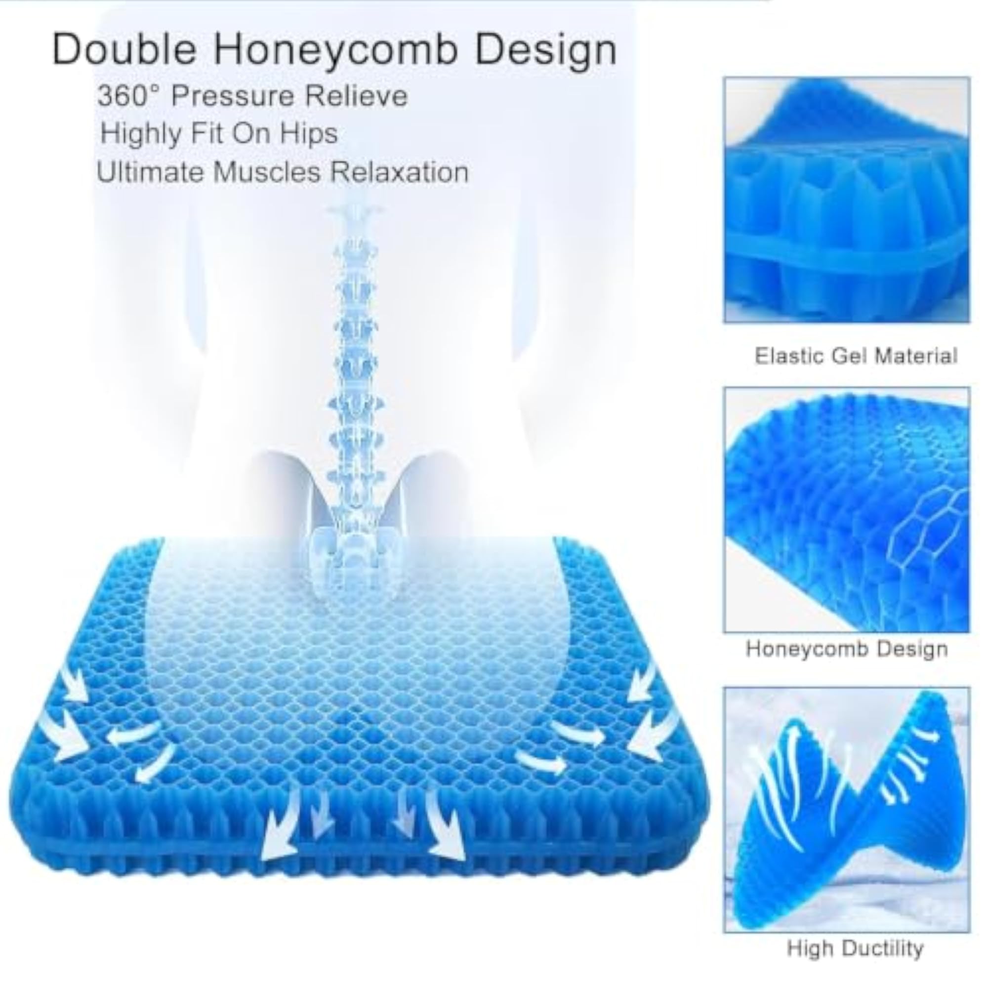 Double Thick Gel Seat Cushion, Comfortable Pressure Relief