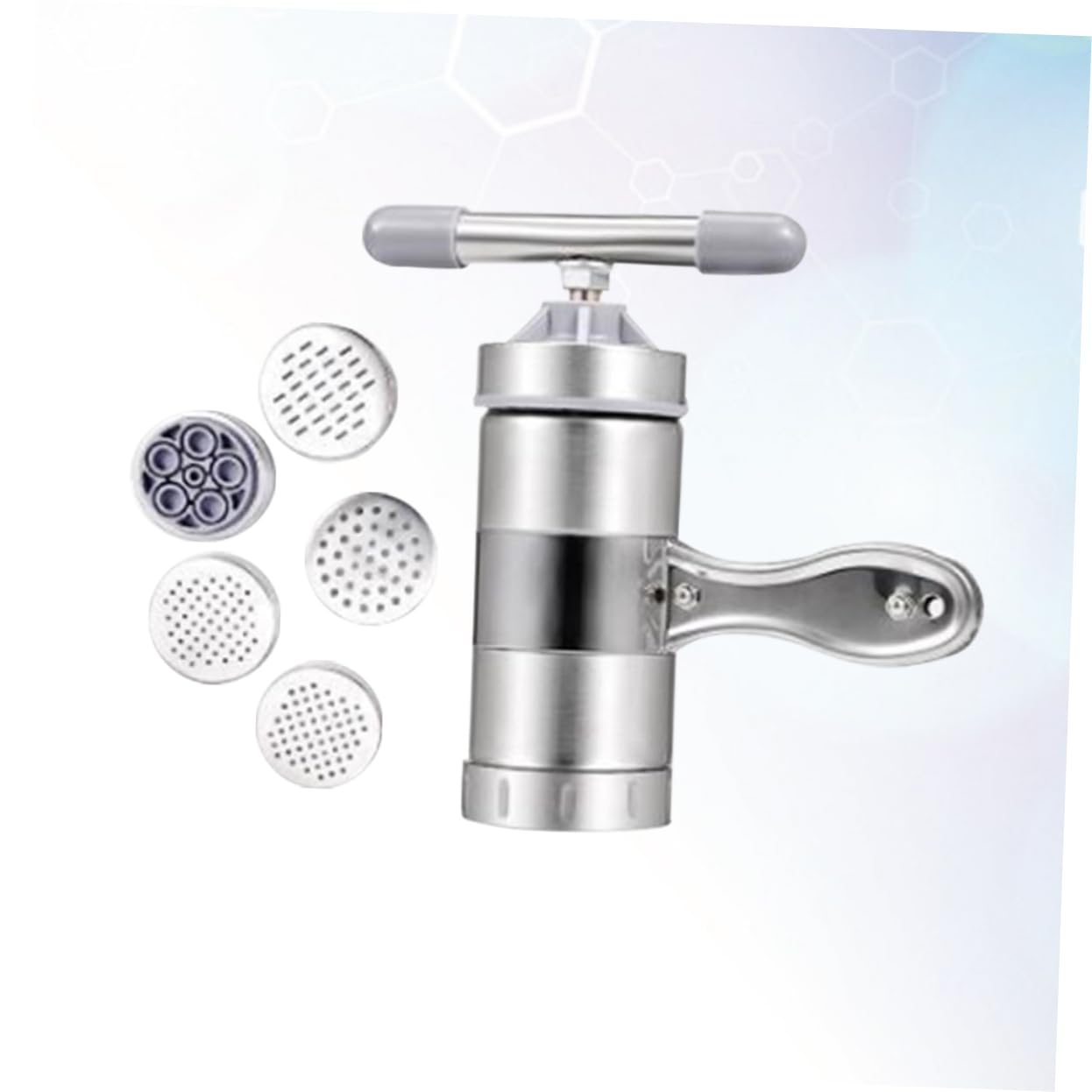 STOBAZA Stainless Steel Manual Noodle Maker Pasta Press Machine with Noodle Moulds for Home Use Easy to Use Kitchen Tool for DIY Noodle Making