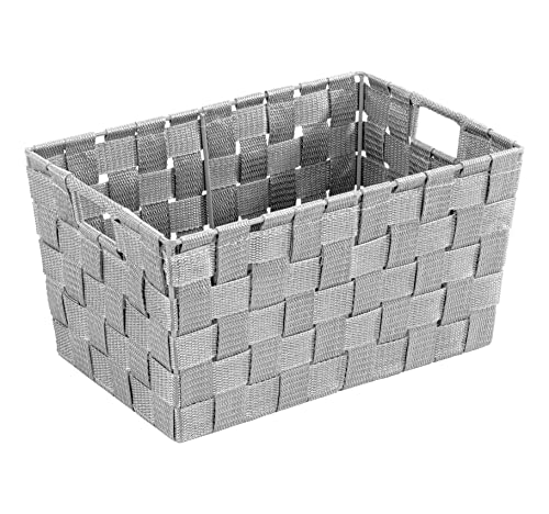 WENKO Badkorb Mod. Adria trendige Aufbewahrungsbox für Bad Küche und Gäste-WC grau aus stabilem PP-Geflecht mit Metallstangen Maße 30 x 15 x 20 cm