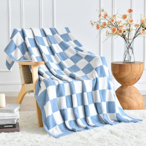 Image of Xiashrk Checkered Throw Blanket for Couch, Checkerboard Blankets for Sofa Bed, Cozy Checkered Decorative Travel Blanket for Living Room Camping (Blue, Baby 27""x39""), CB-12