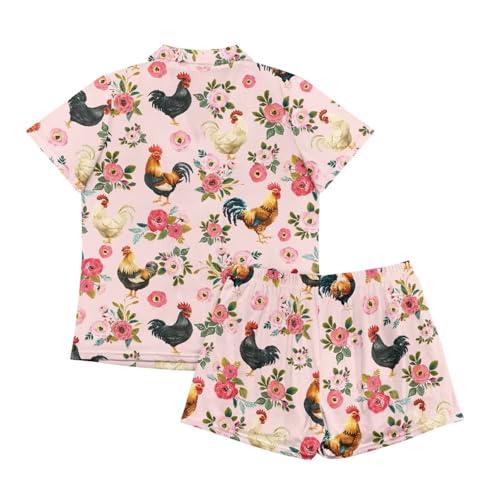 Image of Renewold Women's Short Sleeve Pajama Set Button Down Sleepwear with Notch Collar Soft Lounge Top and Shorts with Pockets