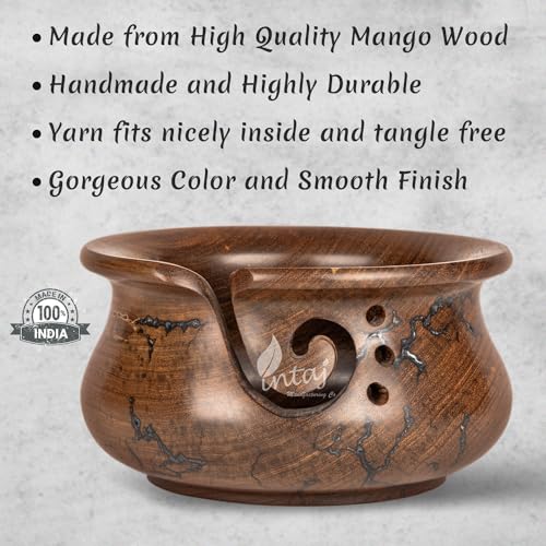 Image of INTAJ Wooden Yarn Bowl for Knitting and Crochet, 7 Inch No-Snag Holder