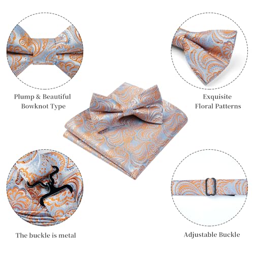 Image of HISDERN Bow Ties for Men Paisley Floral Pre-tied Bowtie Pocket Square Set Men's Formal Bow Ties Wedding Party