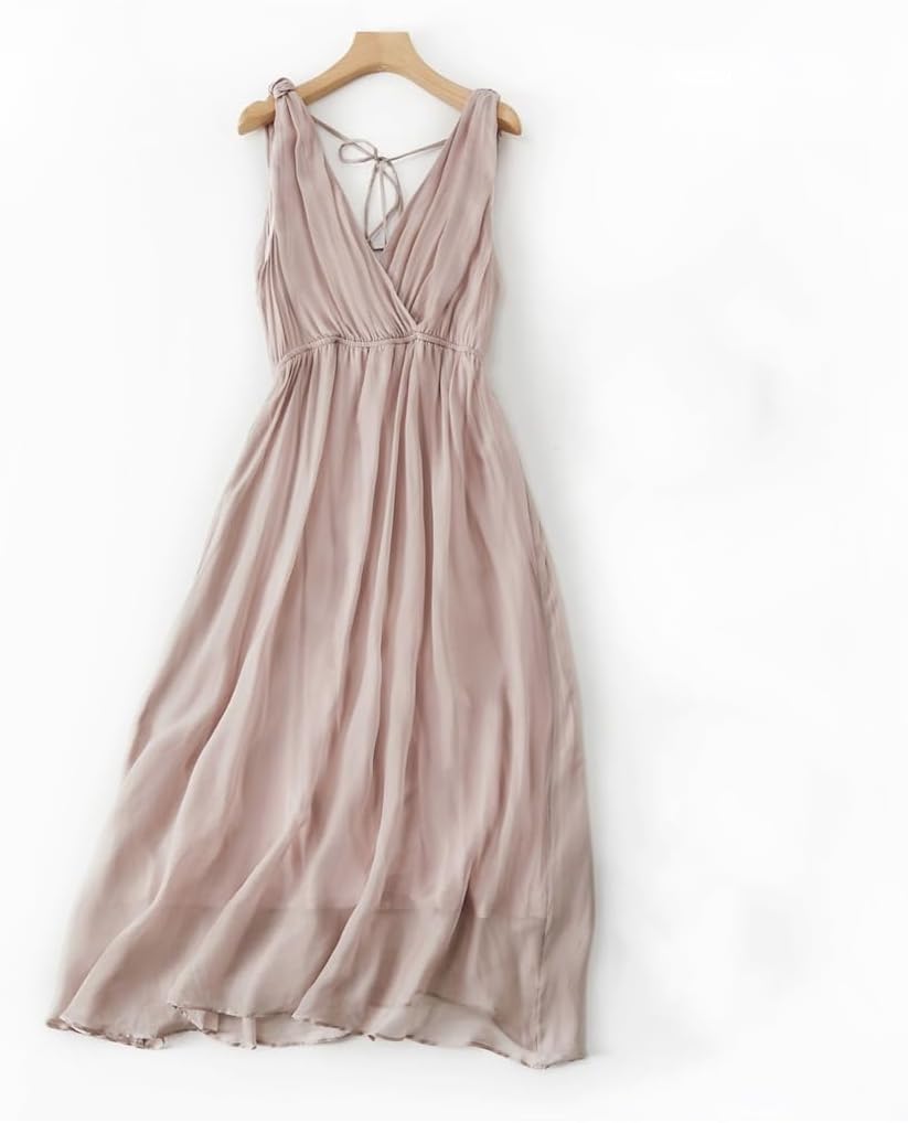 JJZXD 女性のシルクドレス気質シルクドレスサマービーチセクシーなロングドレスビーチドレス (Color : A, Size : 