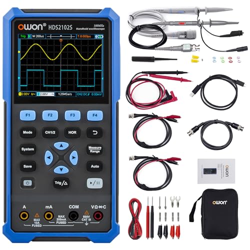 HDS2102S OWON Oszilloskop 3 in 1 Doppelkanäle + 1 CH Signalquelle Handheld Digitales Oszilloskop mit 500 MSa/s Abtastrate + 4 1/2 Digits Multimeter + 25MHz Signalgenerator