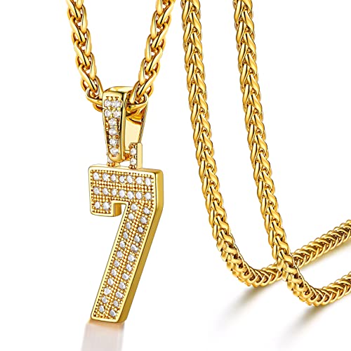U7 Initial Number Necklace for Men Women 18K Gold/Steel/Black Plated Crown Bling CZ Letter Pendant Necklace Big Iced Out A-Z Letter 0-9 Number Hip Hop Jersey with Wheat Chain 22 Inch forFather Husband
