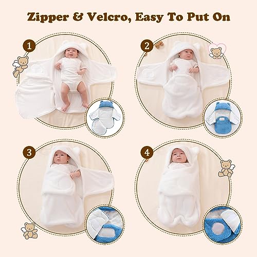 Image of AiWMGL Baby Swaddle Blanket Boys Girls 3-6 Months Fleece Thicken Winter Warm Adjustable Newborn Swaddling Wrap Soft Sleeping Sacks Infant