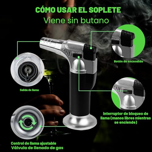Miniatura 5 de Ahumador De Cócteles Con Soplete, Kit De Ahumador De Bebidas Con 6 Sabores De Astillas De Madera, 4 Piedras Para Whisky, Kit De Ahumador De Whisky Para Infusionar Cócteles Sin Butano